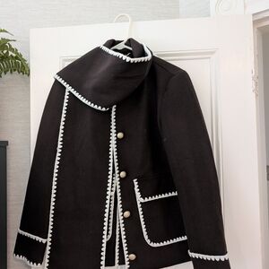 Kensie Whipstitch Detail Coat with Attached Scarf